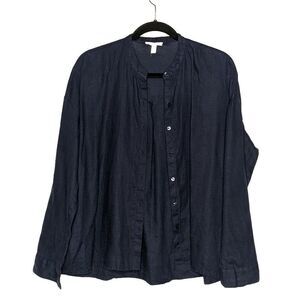Eileen Fisher Navy Organic Cotton Button Down Shirt Loose Fit